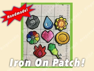 Pokemon Kanto Gym Badges Indigo League all 8 Iron On Patches Anime Video Games - Picture 1 of 2