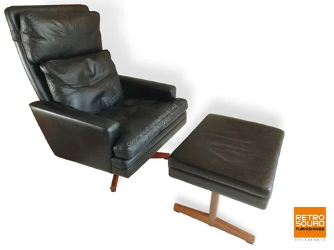 A MCM Leather Lounge Chair Recliner Ottoman by F. Kayser for Vante Danish Modern Cover