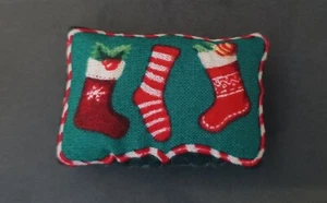 Handmade Miniature Dolls House 1/12th Scale Christmas Stocking Print Cushion - Picture 1 of 3