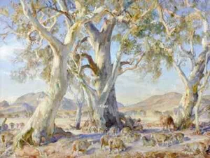 Hans Heysen Canvas Print "The Camp at Wonoka Creek" Framed & Ready to Hang - Picture 1 of 1