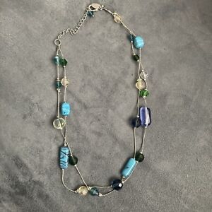Signed Lia  Sophia Double Strand Floating Necklace turquoise and green Stones