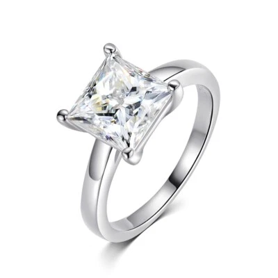 1-4ct D VVS1 Princess Cut Moissanite Engagement Ring 18K White Gold Plated W/GRA - Image 1 of 4