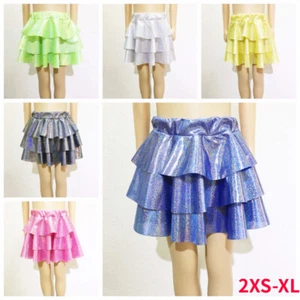 Tiered Kids Girl Tutu Skirt Shiny Layered Costume Women Glitter Disco Retro - Picture 1 of 23