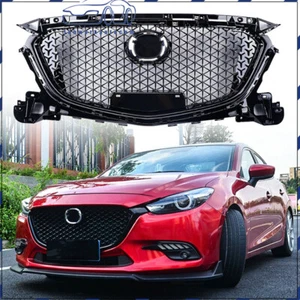 Front Bumper Upper Grille Honeycomb Grill For 2017 18 Mazda 3 Axela W/o Sensor - Picture 1 of 13