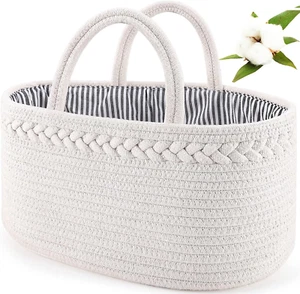 Diaper Caddy Organizer, Boho Rustic Cotton Rope Nursery Baby Basket, Changing Ta - Picture 1 of 12