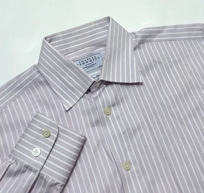 Camisa de vestir Charles Tyrwhitt para hombre ajustada sin hierro a rayas púrpura blanca 15,5 33 Foto 1 de 4