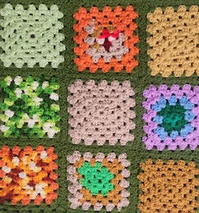 Vtg Afghan Granny Square Blanket Throw 70s Colors 48" X 56" Crochet - Picture 1 of 13