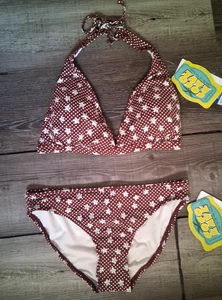 Coco Rave Brown Floral Halter Bikini Swimsuit C Cup XL Top M Bottom - Picture 1 of 6