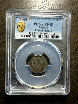 1864-M PCGS XF 45 Mexico 10 Centavos Imperial Maximilian Silver Coin  - Image 1 of 2
