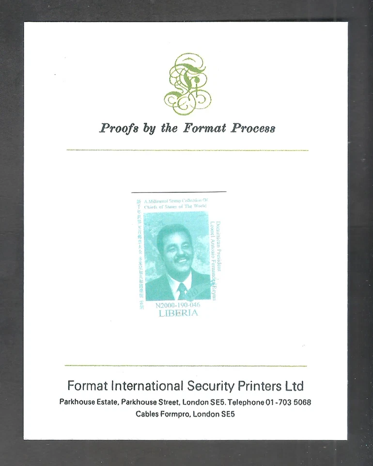 Liberia 1999 Dominican Republic President Leonel Fernandez - Rare Proof MNH - Image 1 of 1