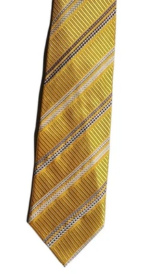 Corbata de seda para hombre Venturi Uomo amarilla con rayas diagonales blancas y negras Foto 1 de 4