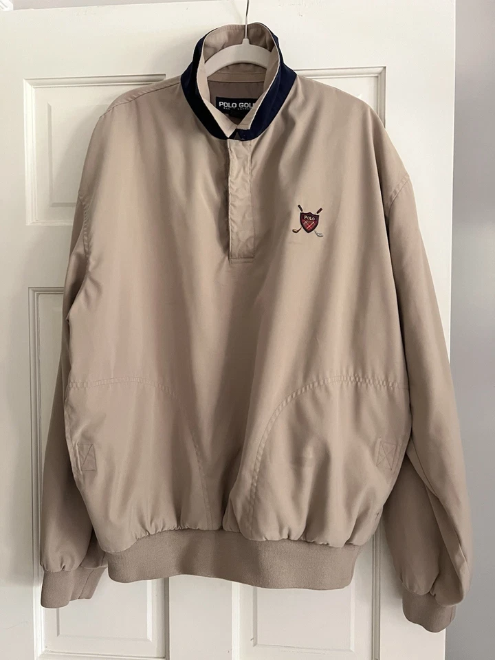 Chaqueta de Golf Pullover Cuello Rompevientos Tostado Ralph Lauren De Colección Polo Golf Talla L Foto 1 de 4