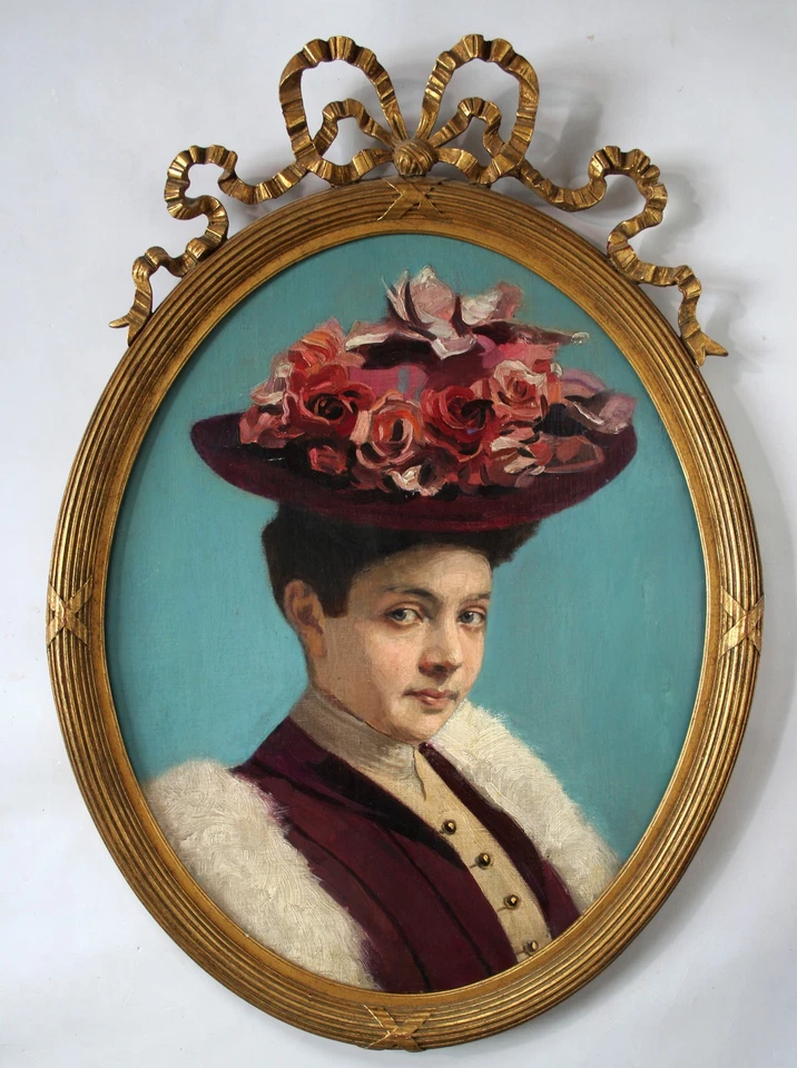 Porträt einer schicken Dame mit Hut. 19. Jhd. Schöner Rahmen - Bild 1 von 4