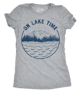 Womens On Lake Time T Shirt Funny Summer Vacation Outdoors Tee For Ladies - Picture 1 of 7