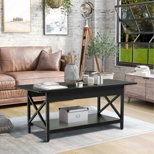 Practical Coffee Table w/ Well-Supported Legs & Powder-Coated Finish Black - Picture 1 of 10