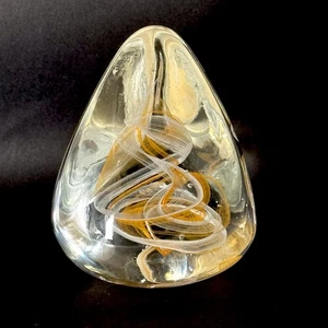 Vintage Art Glass Paperweight 3‑Sided Teardrop Triangular Swirl Orange White 4” - Picture 1 of 9