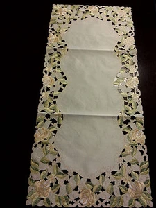 16"x54"Embroidered Tablecloth Yellow Gardenia Flowers Table Runner Home Decor - Picture 1 of 4