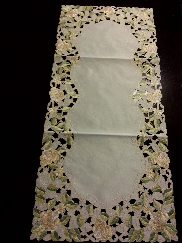 16"x72"Embroidered Tablecloth Yellow Gardenia Flowers Table Runner Home Decor - Image 1 of 1