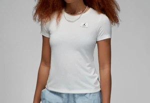 Jordan Womens White T Shirt Embroidered Logo Slim Fit Short Sleeve Size XS NWT - Picture 1 of 7