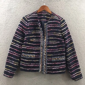Talbots Tweed Blazer Coat Womens 10 Blue Striped Open Front Long Sleeve Chic - Picture 1 of 15