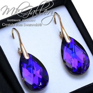 Rose Gold Pl Silver Earrings 22mm Pear made Crystals from Swarovski® Colours - Picture 1 of 30