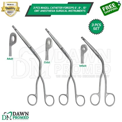 3 Pcs Magill Catheter Forceps 6″, 8″ & 10″ EMT Anesthesia Surgical Instruments - Image 1 of 4