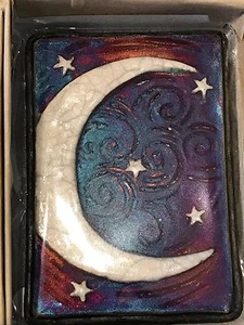 Crescent Moon & Stars Raku Wall Art small (new design), handmade/handsigned- NEW - Picture 1 of 2