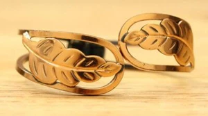 Vintage MCM SW Copper Jewelry Clamper Hinge Bangle Bracelet Leaf Motif - Picture 1 of 3