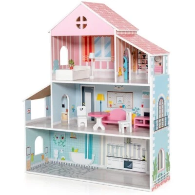 3-Tier Doll wooden House with FUniture ages NEW (3) - Image 1 of 3
