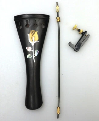 4/4 Violin Tailpiece with gut Fine tuner,Ebony wood Inlaid Pearl shell - Image 1 of 4