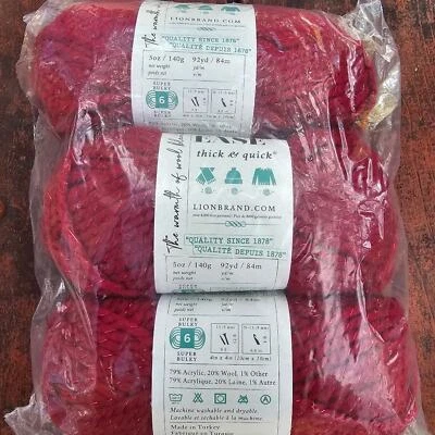 Lion Brand Thick & Quick Yarn 3 Skeins Bulky (6) Poinsettia Red with Gold - Image 1 of 4