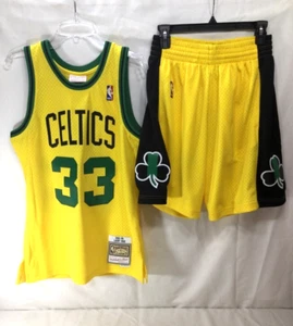 Mitchell & Ness Boston Celtics Larry Bird Yellow Jersey Shorts Set Size Medium - Picture 1 of 9