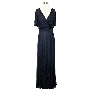 NEW Sherri Hill Black V-Neck Beaded Column Dress 8 Formal Maxi 52676 Sheer Layer