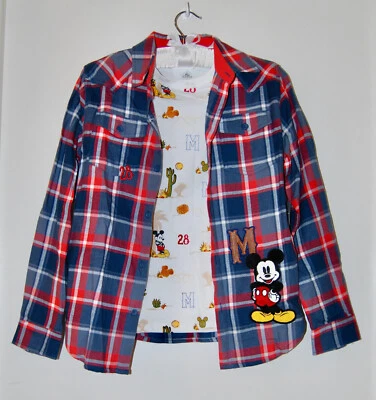 NWT Disney Boy's Mickey Mouse 2pc Plaid LS Shirt & T-Shirt Set sz 9-10 - Image 1 of 4