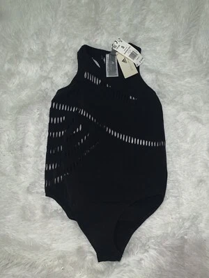 X Stella Mccartney Perforated Sleeveless Bodysuit In Black - Image 1 of 2