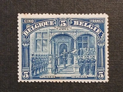 timbre Belgique Belgie 1915 yt 147 FRANKEN 5 cote 420 euros  - Photo 1/3