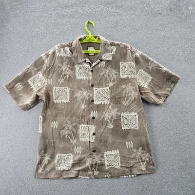 Jamaica Jaxx Men Button Up Shirt L Gray Silk Floral Palm Trees Hawaiian Shirt - Image 1 of 4
