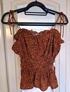 TOPSHOP Ladies Leopard Strappy Top Size 12 Burnt Orange Pretty Gypsy Summer VGC - Picture 1 of 8