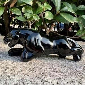 Natural Black Obsidian Quartz Crystal Carved Panther Healing Reiki Decorate 1Pc - Picture 1 of 10