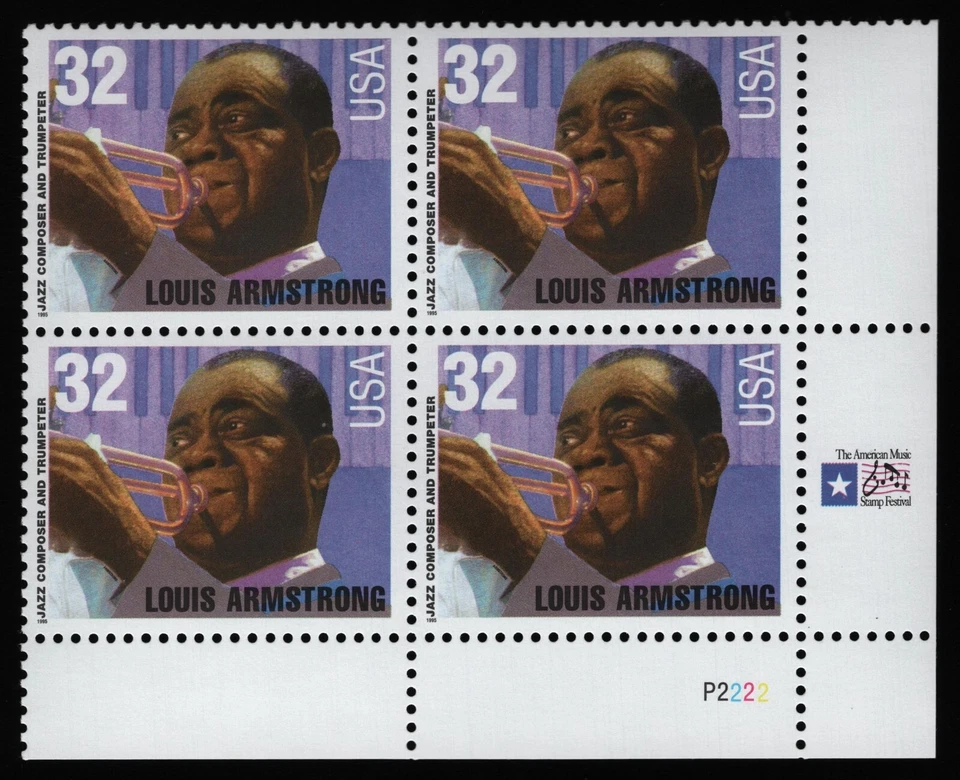 #2982 32c Louis Armstrong, Plate Block [P2222 LR] Mint **ANY 5=FREE SHIPPING** - Image 1 of 1