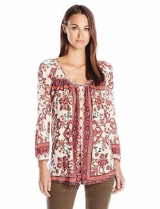 Lucky Brand Womens Placed Print Top Floral Print Cotton Blend Scoop Neck Sz S - Picture 1 of 8