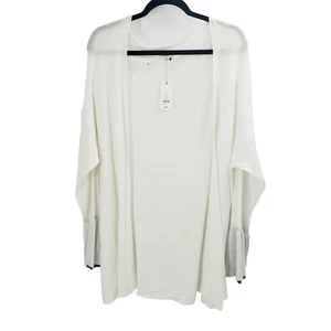 Crown & Ivy XXL White Sweater Cardigan Womens Bell Sleeve Blue Trim Open Front - Picture 1 of 8