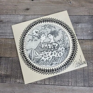 Vintage Bjorn Wiinblad Ceramic Wall Plaque Black White May Harmoni Denmark NIB - Picture 1 of 12