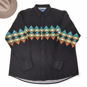 Nueva Camisa Occidental Azteca Wrangler De Colección Brushpopper 90 Y2 Negra Algodón a Presión XXL - Imagen 1 de 9