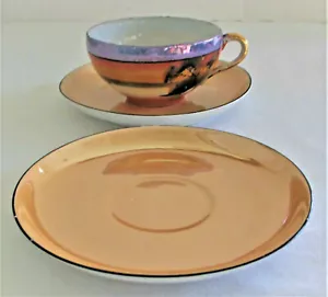 Taza de té Schne Shoreline pintada a mano y 2 platillos Scherzer Baviera - Imagen 1 de 12