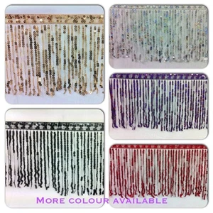 SEQUINS FRINGE TRIM, 24cm TASSEL SIZE X 1 YARD - Picture 1 of 10