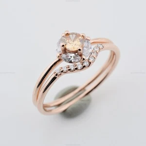 Marquise set Art Deco Engagement Ring 14k Gold Citrine Diamond Gemstone Jewelry - Picture 1 of 4