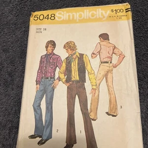 Vintage Simplicity Sewing Pattern 5048 Men’s Shirt Vest Pants SZ 38 Cut 1972 - Picture 1 of 9