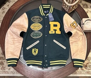 Chaqueta Ralph Lauren Caballeros Talla Mediana Universitaria de Lana y Cuero Nueva con Etiquetas Verde - Imagen 1 de 11