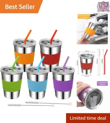 Tazas para niños pequeños de acero inoxidable 12 oz reutilizables con pajitas a prueba de fugas bebida para niños 5... Foto 1 de 4